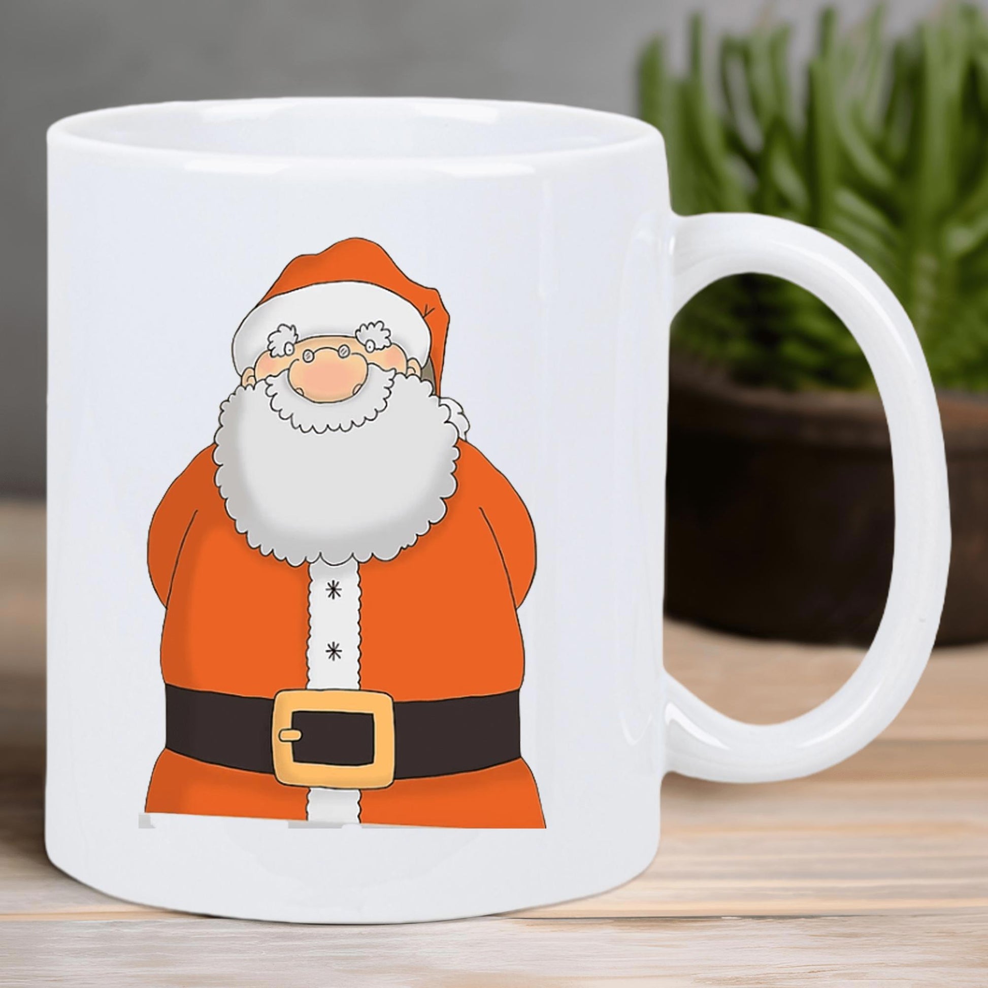 Tailorly White Ceramic 11 oz Mug - Jolly Festive Character Wearing Red Suit And Belt Featuring White Beard Santa Claus