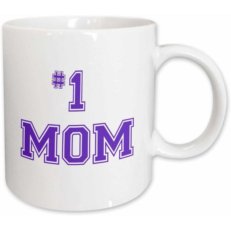 Tailorly White Ceramic 11 oz Mug - Number 1 Mom Purple Collegiate Style Outlined Letters Celebrating Best Mother Ever Mom
