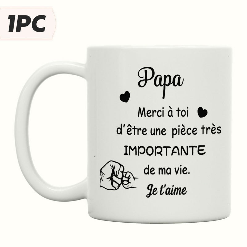 Tailorly White Ceramic 11 oz Mug - Minimalist Line Art Father Child Fist Bump Surrounded By Small Hearts Mug