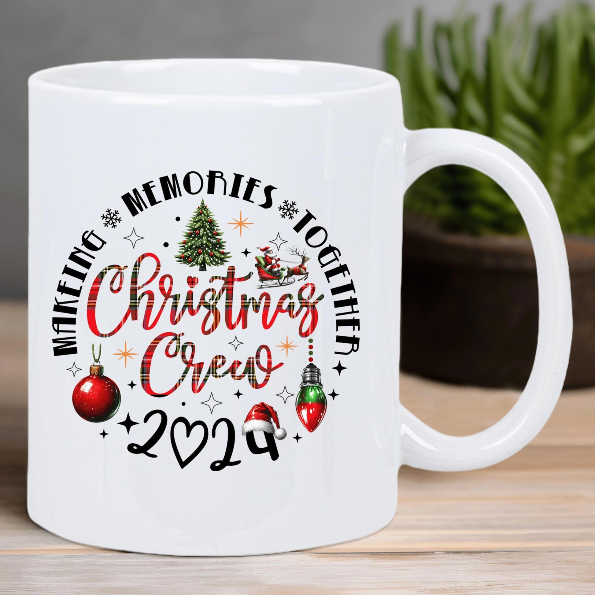 Tailorly White Ceramic 11 oz Mug - Making Memories Together Christmas Crew 2024 Festive Holiday Elements Featuring Evergreen Tree And Sparkling Winter Ornaments
