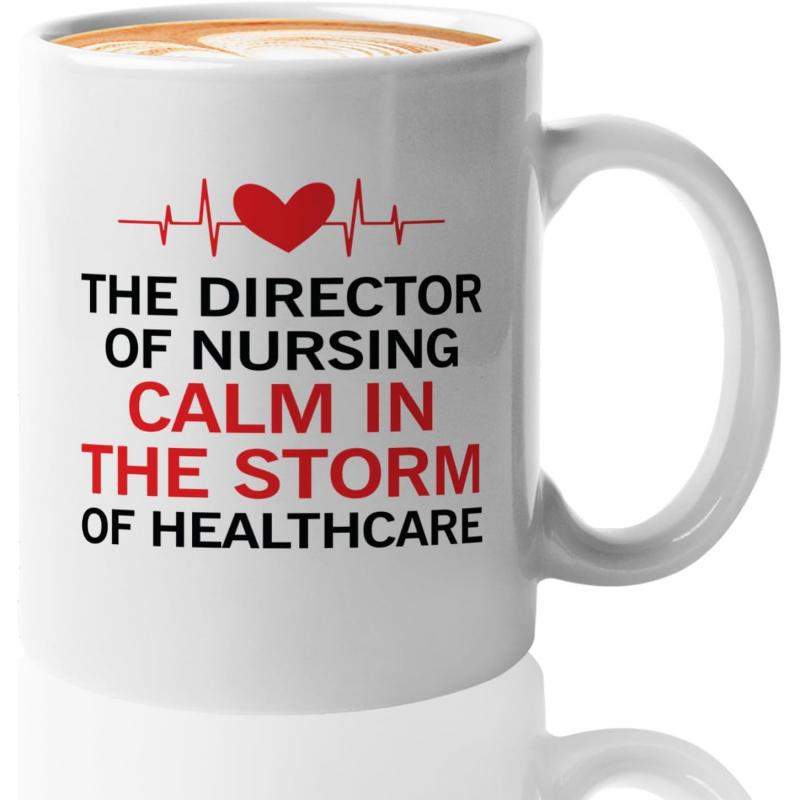Tailorly White Ceramic 11 oz Mug - The Director Of Nursing Calm In The Storm Of Healthcare Simple Red Heart Pulses Along A Rhythmic Life Line Heartbeat