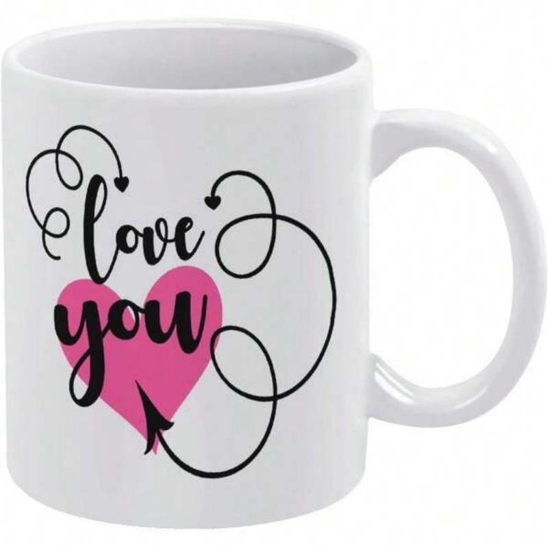 Tailorly White Ceramic 11 oz Mug - Love You Hand Drawn Pink Heart Featuring Whimsical Black Swirls And Romantic Elements Heart