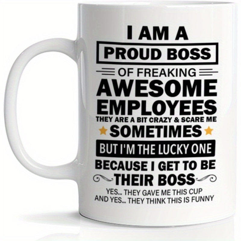 Tailorly White Ceramic 11 oz Mug - I Am A Proud Boss Sleek With Bold Professional Typography And Minimalist Stars Mug