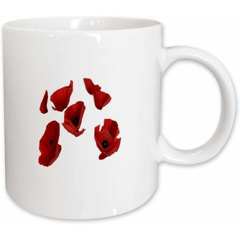 Tailorly White Ceramic 11 oz Mug - Vibrant Red Floral Petals Floating Gracefully Through Calm Space Flower