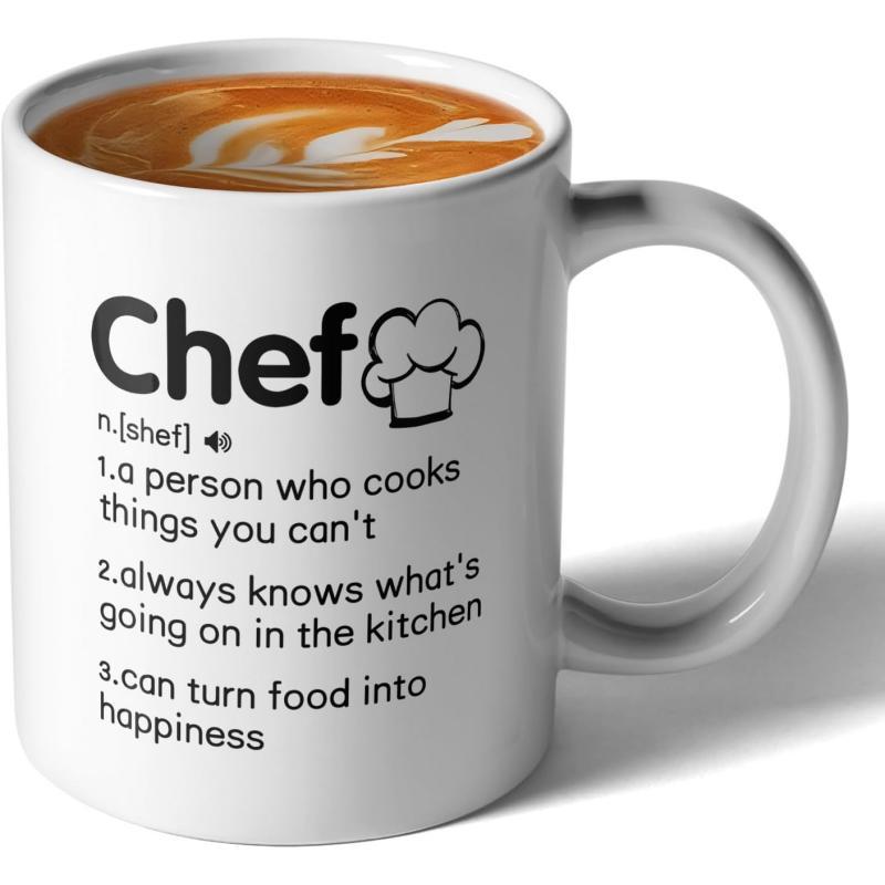 Tailorly White Ceramic 11 oz Mug - Chef Dictionary Definition Featuring Minimalist Professional Culinary Toque Hat Mug