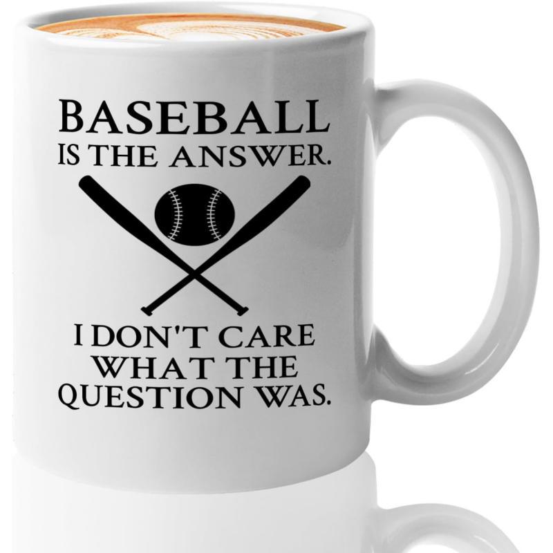 Tailorly White Ceramic 11 oz Mug - Baseball Is The Answer I Dont Care What The Question Was Crossed Sporting Bats Positioned Below A Classic Round Stitched Leather