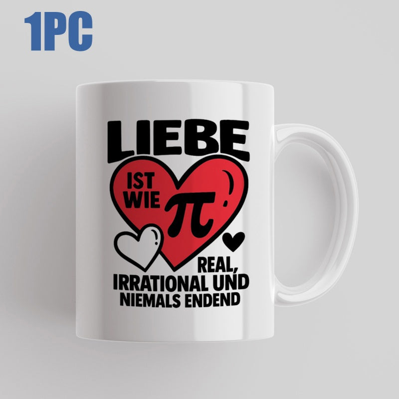 Tailorly White Ceramic 11 oz Mug - Vibrant Red Heart Featuring Mathematical Pi Symbol Among Smaller Delicate Decorative Hearts Heart