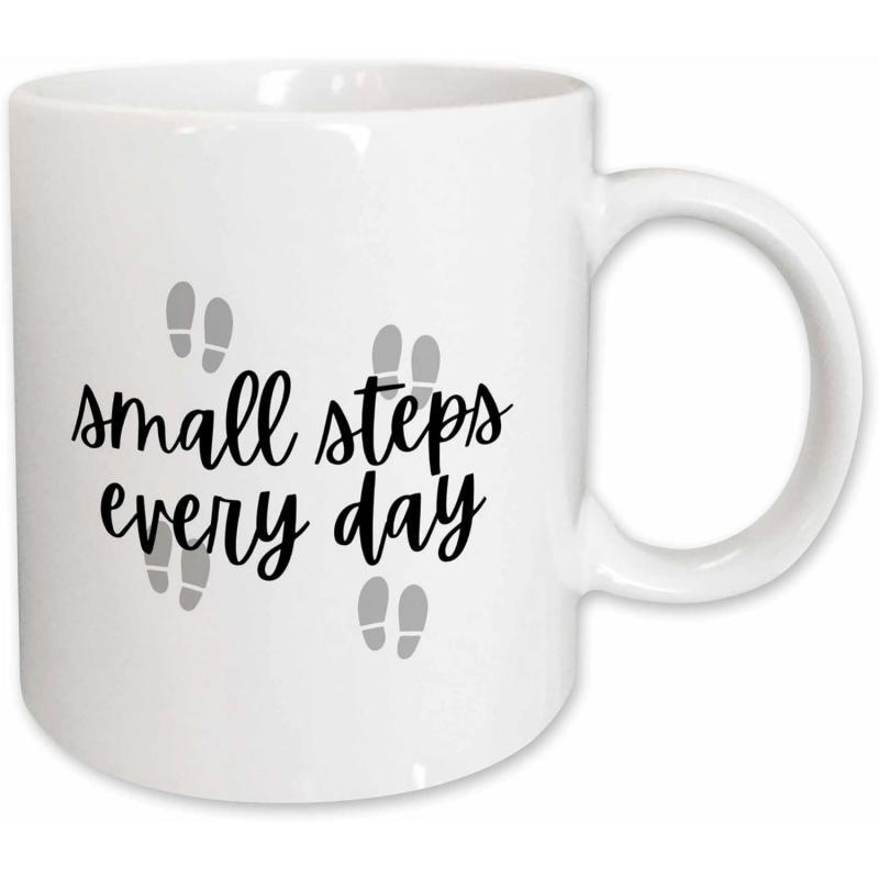 Tailorly White Ceramic 11 oz Mug - Small Steps Every Day Minimalist Grey Shoe Prints Walking Forward Across A Plain White Surface Footprints