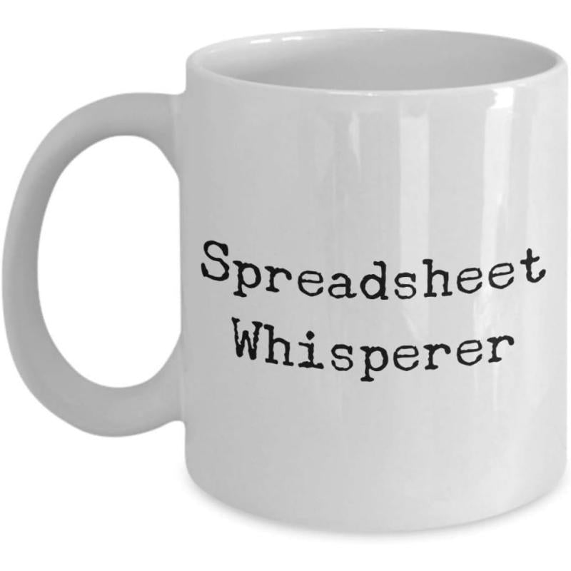 Tailorly White Ceramic 11 oz Mug - Spreadsheet Whisperer Plain White Ceramic Vessel With Minimalist Black Typewriter Style Font Mug