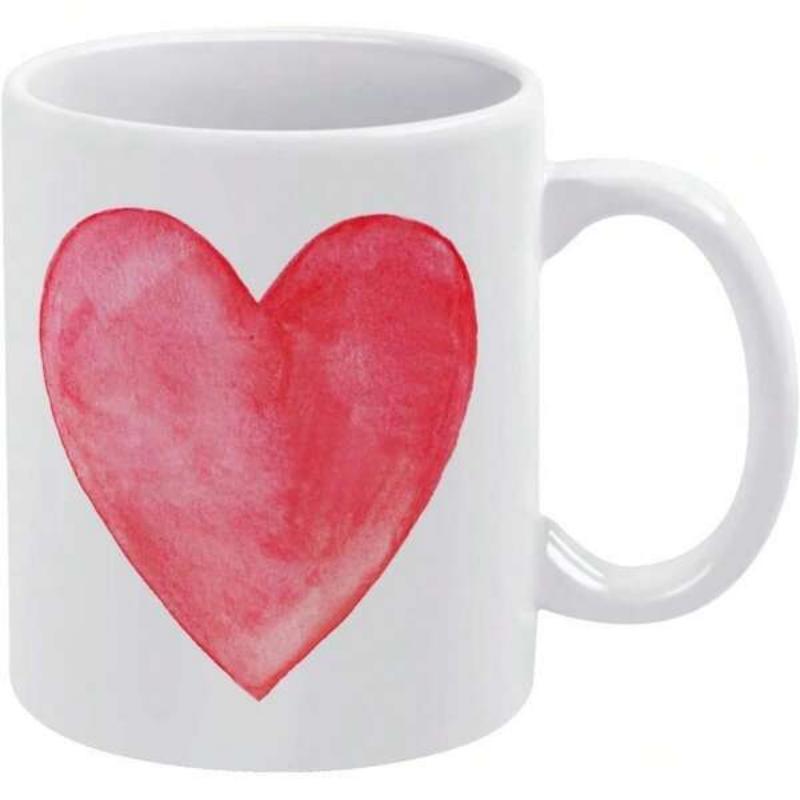 Tailorly White Ceramic 11 oz Mug - Vibrant Pink Watercolor Texture Painted Gently Upon A Minimalist Surface Heart