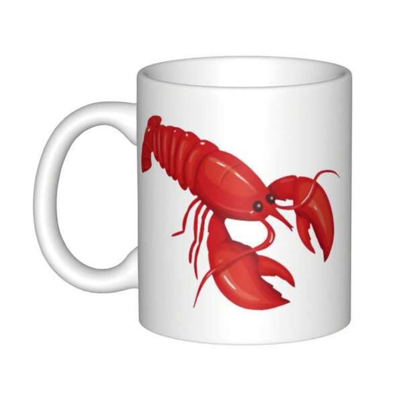 Tailorly White Ceramic 11 oz Mug - Vivid Red Marine Creature Swimming Across The Ocean Floor Shellfish Lobster
