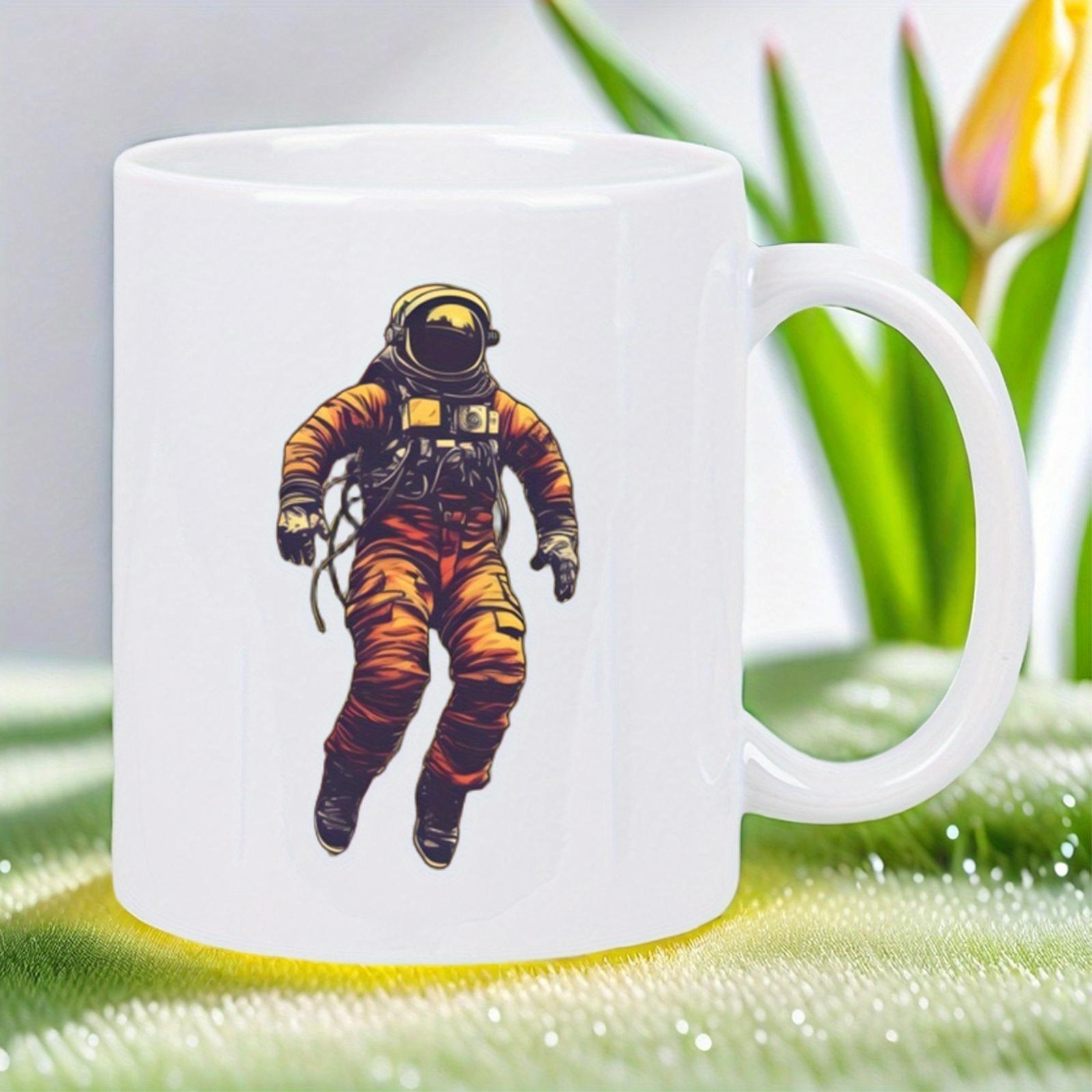 Tailorly White Ceramic 11 oz Mug - Orange Suit Floating In Zero Gravity Environment Of Dark Outer Space Astronaut