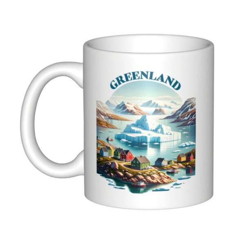 Tailorly White Ceramic 11 oz Mug - Greenland Scenic Arctic Landscape With Icebergs Floating Near Coastal Houses Mug