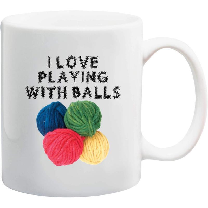 Tailorly White Ceramic 11 oz Mug - I Love Playing With Balls Vibrant Colorful Yarn Bundles Clustered Together In A Soft Textured Yarn