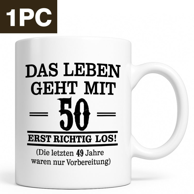 Tailorly White Ceramic 11 oz Mug - Classic Decorative Serif Typography Featuring Horizontal Lines And Bold Anniversary Number