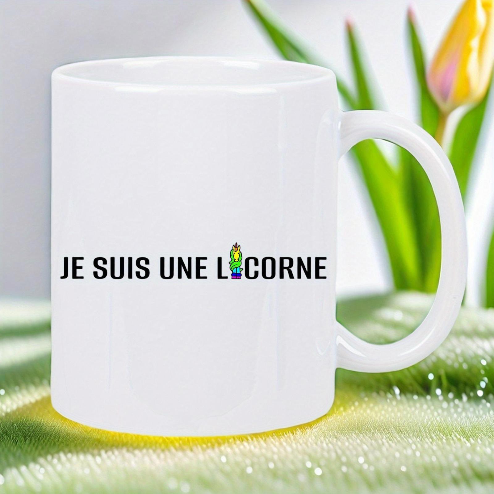 Tailorly White Ceramic 11 oz Mug - Minimalist Polished Showcasing A Small Colorful Artistic Horn Unicorn