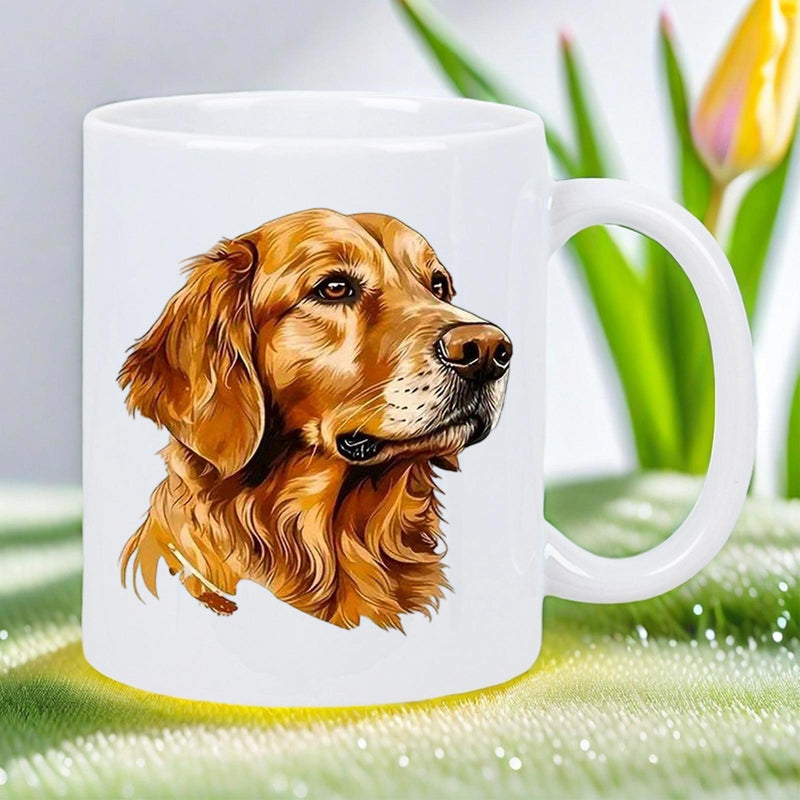 Tailorly White Ceramic 11 oz Mug - Majestic Profile With Realistic Golden Fur Texture And Gentle Eyes Golden Retriever