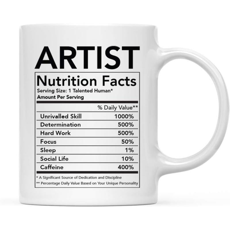 Tailorly White Ceramic 11 oz Mug - Artist Nutrition Facts Minimalist Bold Text Arranged In A Structured Information Label Style Mug