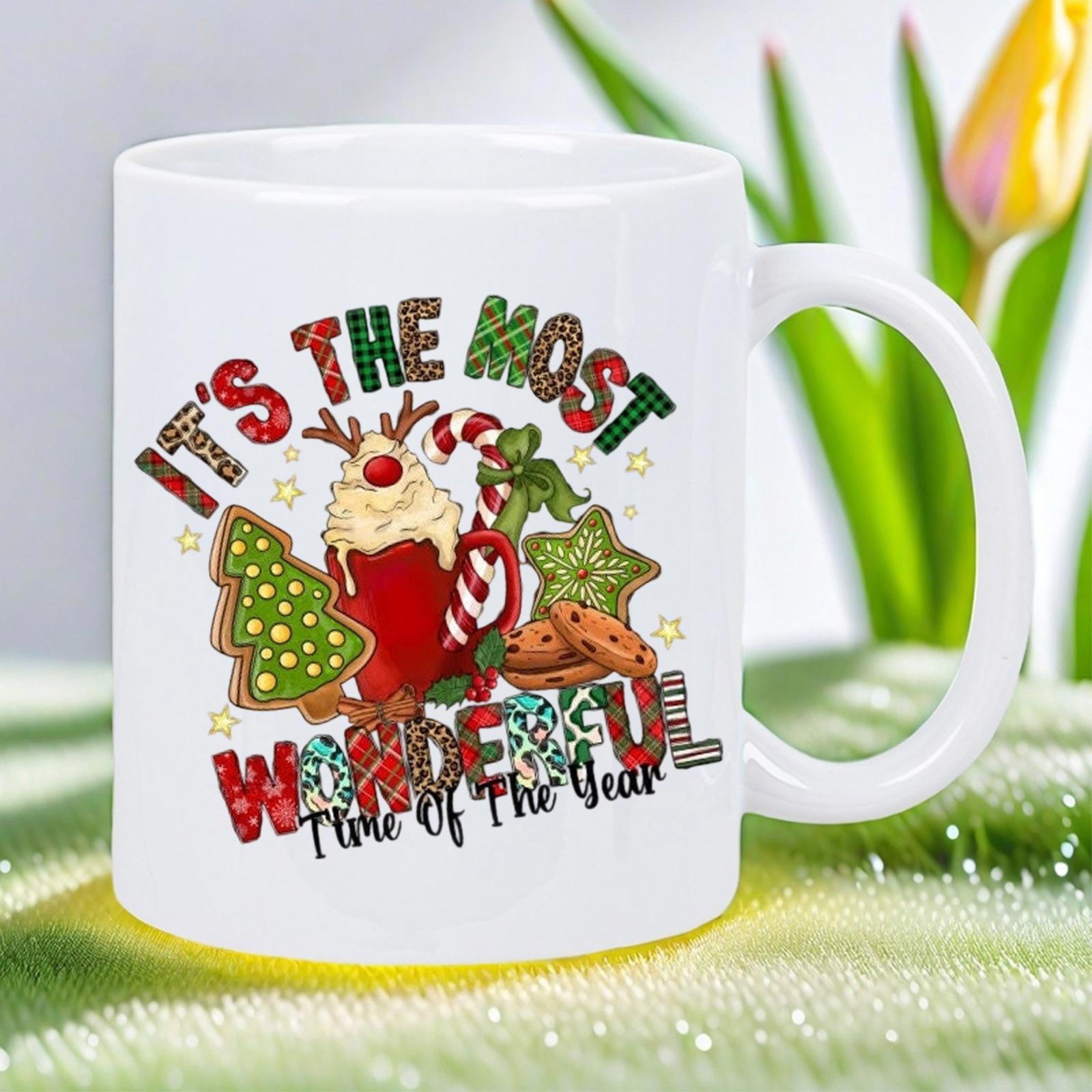 Tailorly White Ceramic 11 oz Mug - Its The Most Wonderful Time Of The Year Festive Christmas Treats With Candy Cane And Sweet Ginger Cookies Mug