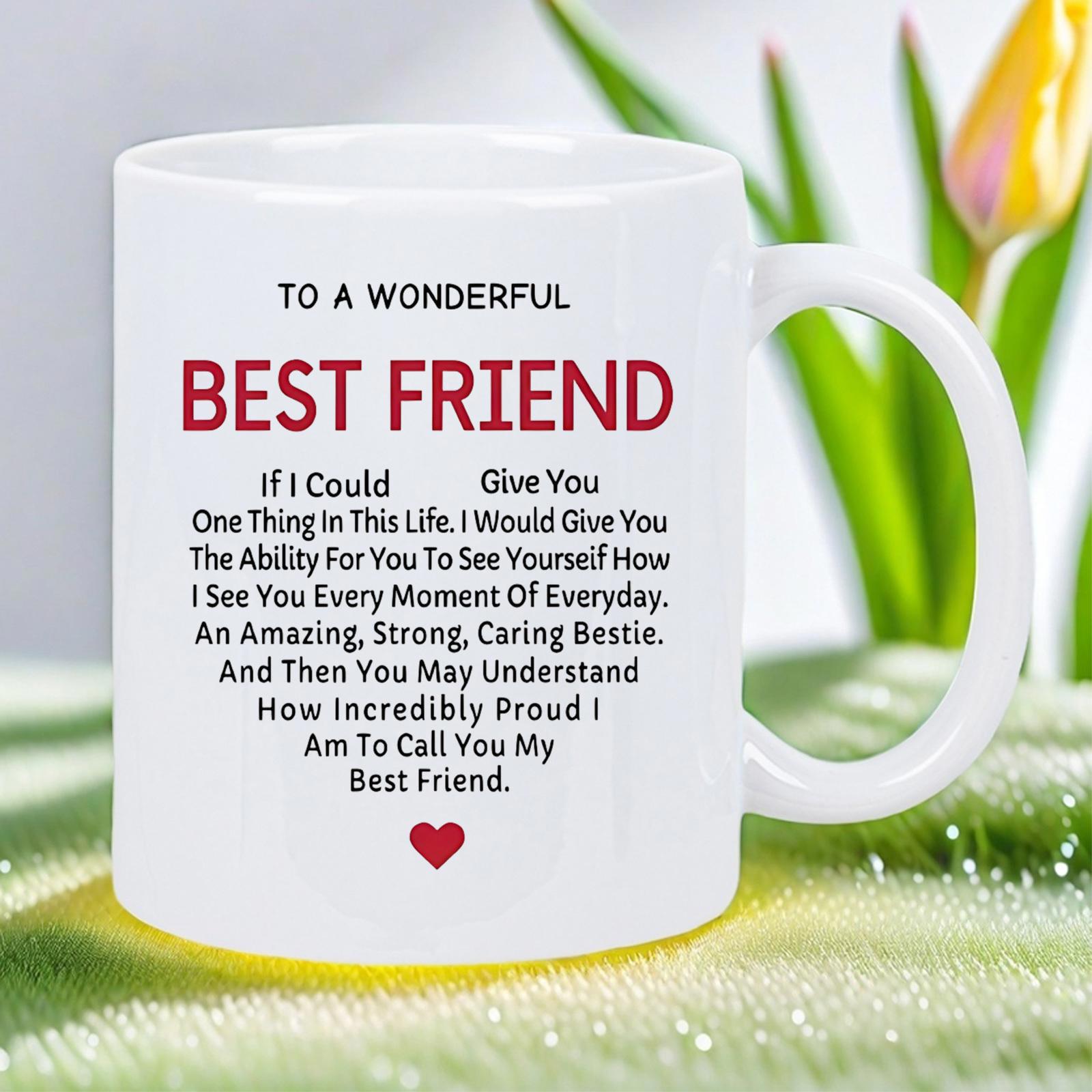 Tailorly White Ceramic 11 oz Mug - To A Wonderful Best Friend Minimalist Featuring Small Red Heart Symbol Mug