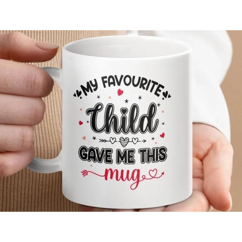Tailorly White Ceramic 11 oz Mug - My Favourite Child Gave Me This Mug Minimalist Decorative Elements Including Tiny Red Hearts And Scattered Star Symbols Heart