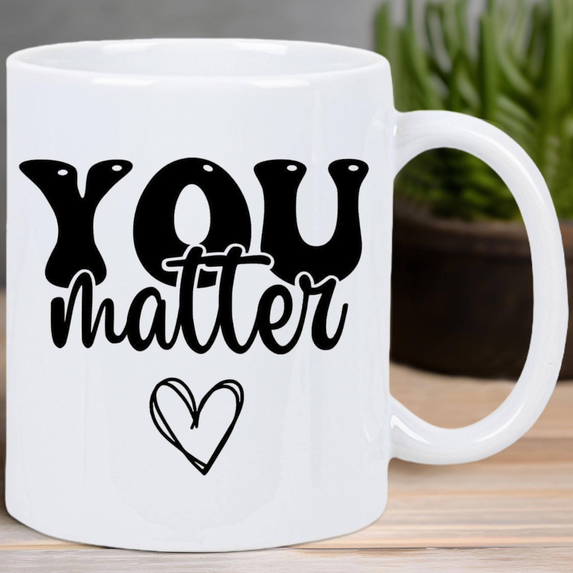 Tailorly White Ceramic 11 oz Mug - You Matter Inspirational Bold Retro Letters Above A Simple Hand Drawn Minimalist Heart