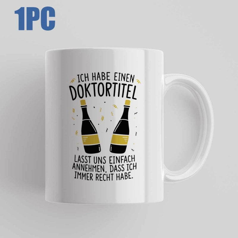 Tailorly White Ceramic 11 oz Mug - Celebration With Two Dark Wine Bottles Among Sparkling Golden Confetti Bottle