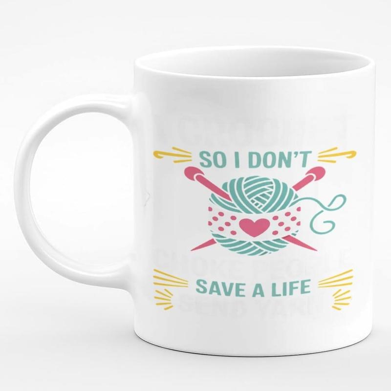 Tailorly White Ceramic 11 oz Mug - So I Don't Save A Life Handcrafted Ball Of Yarn With Two Crossed Pink Knitting Needles Yarn Ball