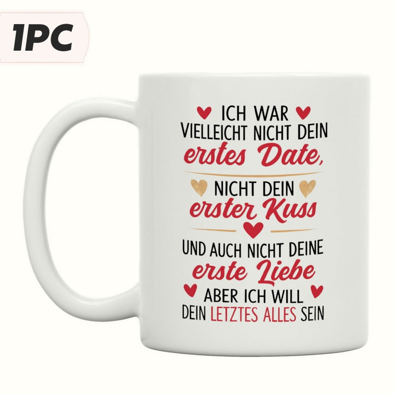Tailorly White Ceramic 11 oz Mug - Minimalist Pure White Surface Featuring Small Red Hearts And Sentiment Script Mug