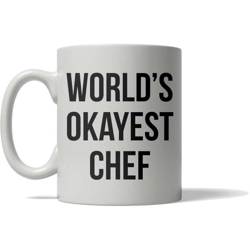 Tailorly White Ceramic 11 oz Mug - World's Okayest Chef Bold Minimalist Sans Serif Letters Centered Against Stark White Sign