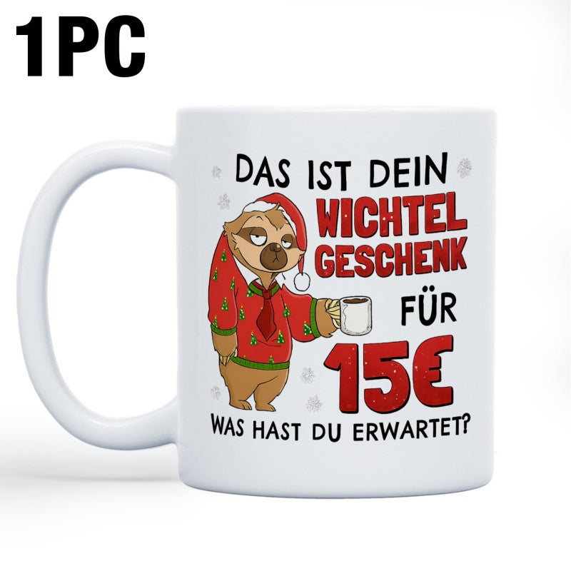 Tailorly White Ceramic 11 oz Mug - Adorable Festive Sloth Wearing Red Christmas Sweater Holding Tiny Coffee Cup Sloth