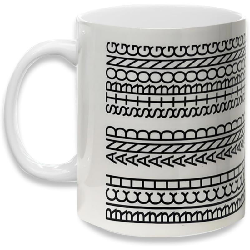 Tailorly White Ceramic 11 oz Mug - Strong And Rich Black Geometric Tribal Bands With Hand Drawn Doodles Pattern