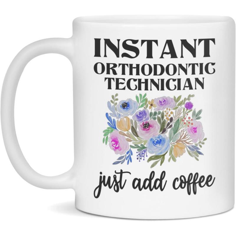 Tailorly White Ceramic 11 oz Mug - Instant Orthodontic Technician Just Add Coffee Vibrant Blooming Watercolor Petals Among Lush Green Foliage And Leaves Flower