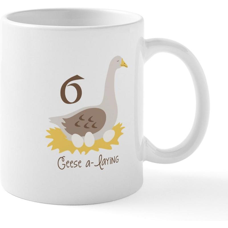 Tailorly White Ceramic 11 oz Mug - Geese A Laying Elegant Hand Drawn Bird Nesting Among Soft Yellow Hay Bedding Goose