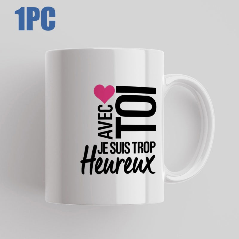Tailorly White Ceramic 11 oz Mug - Minimalist Black Typography Layout Featuring A Small Pink Romantic Icon Heart
