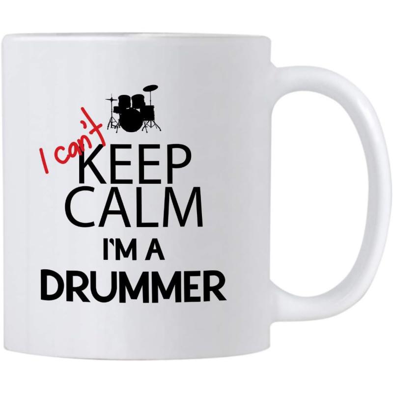 Tailorly White Ceramic 11 oz Mug - I Cant Keep Calm Im A Drummer Minimalist Black Silhouette Of A Musical Percussion Set Drum Set