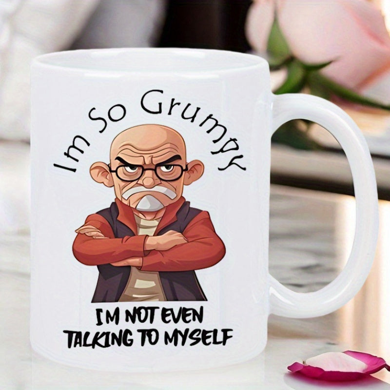 Tailorly White Ceramic 11 oz Mug - Im So Grumpy Im Not Even Talking To Myself Angry Bald Old Man Wearing Glasses And Vest With Arms Crossed Man