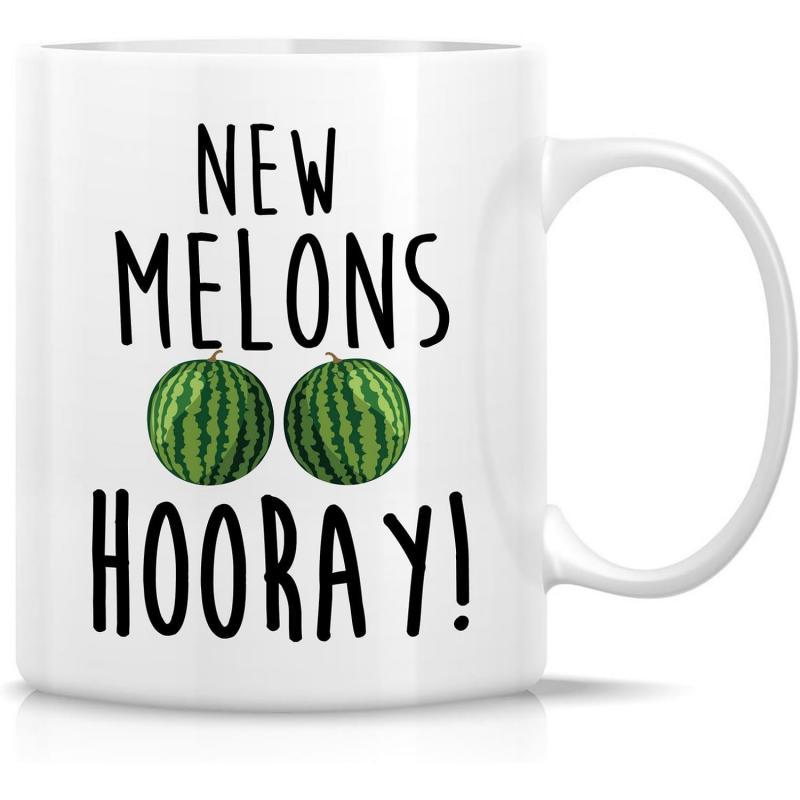Tailorly White Ceramic 11 oz Mug - New Melons Hooray Two Round Green Striped Watermelons Featuring Fresh Vibrant Skin Watermelon