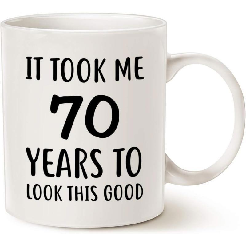 Tailorly White Ceramic 11 oz Mug - It Took Me 70 Years To Look This Good Minimalist Bold Black Lettering Centered On A Glossy Smooth White Surface Mug