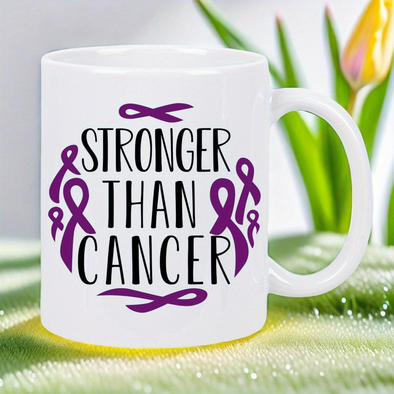 Tailorly White Ceramic 11 oz Mug - Stronger Than Cancer Inspirational Purple Ribbons Arranged In A Circular Pattern Mug