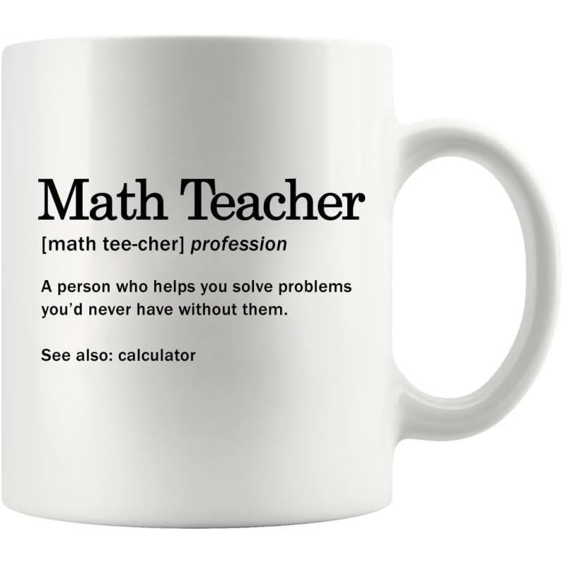 Tailorly White Ceramic 11 oz Mug - Math Teacher Simple Minimalist Dictionary Definition Printed On Clean