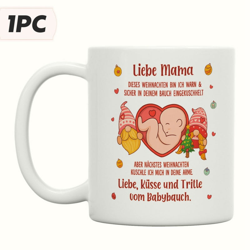Tailorly White Ceramic 11 oz Mug - Adorable Christmas Gnomes Guarding A Tiny Fetus Inside A Red Heart Fetus