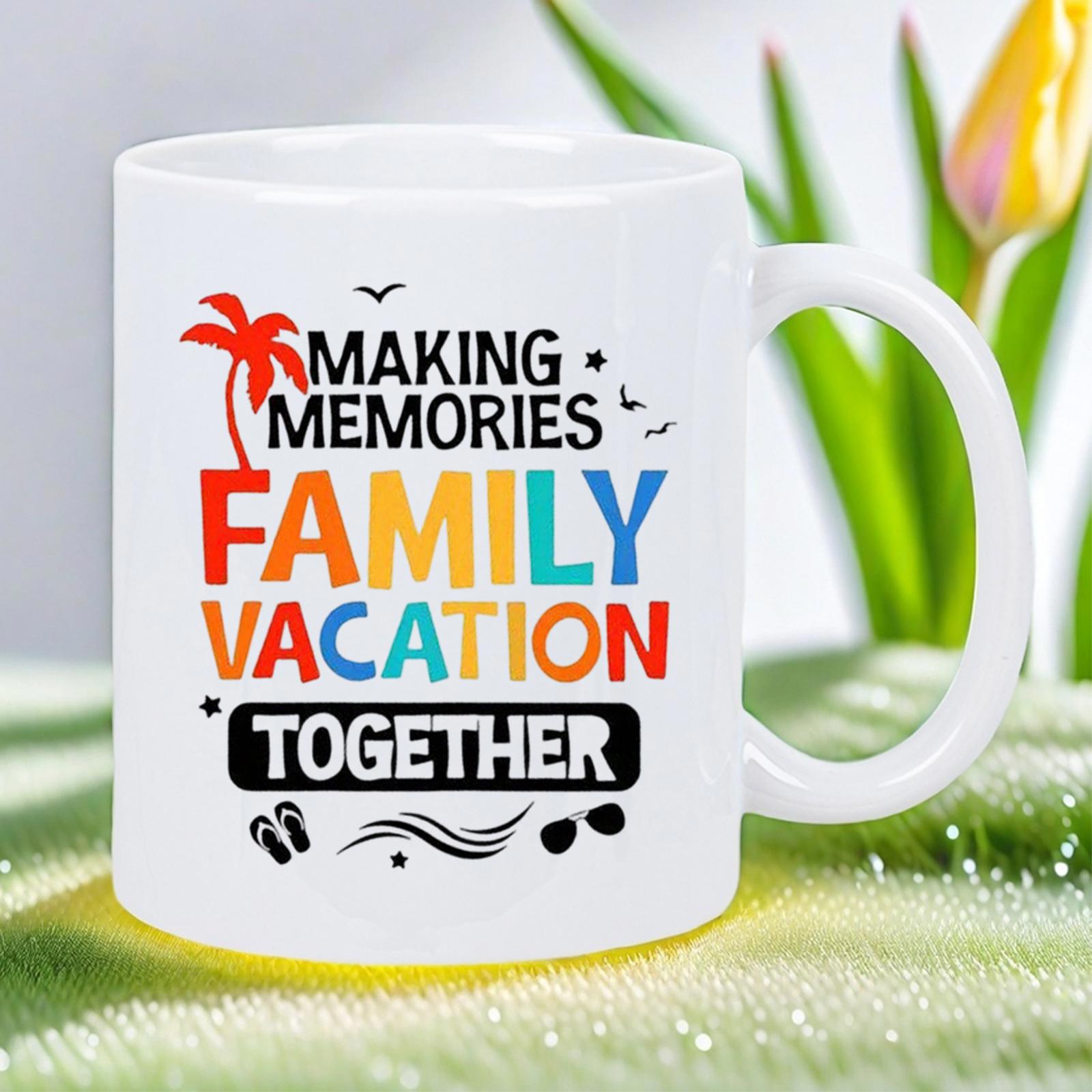 Tailorly White Ceramic 11 oz Mug - Making Memories Family Vacation Together Vibrant Tropical Scene With Swaying Palm Tree And Coastal Summer Essentials Palm Tree