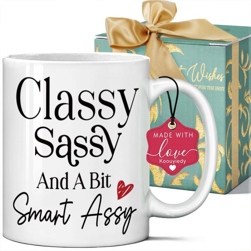 Tailorly White Ceramic 11 oz Mug - Classy Sassy And A Bit Smart Assy Minimalist White Ceramic With Small Red Heart And Elegant Typography Mug