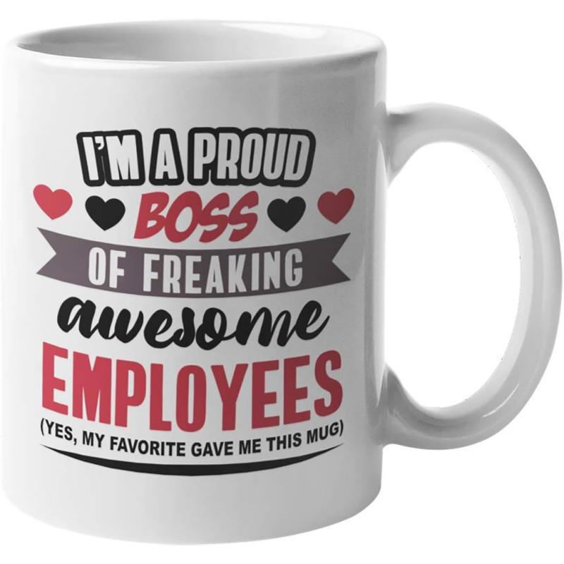 Tailorly White Ceramic 11 oz Mug - Im A Proud Boss Of Freaking Awesome Employees Yes My Favorite Gave Me This Mug Small Decorative Red And Black Hearts Floating