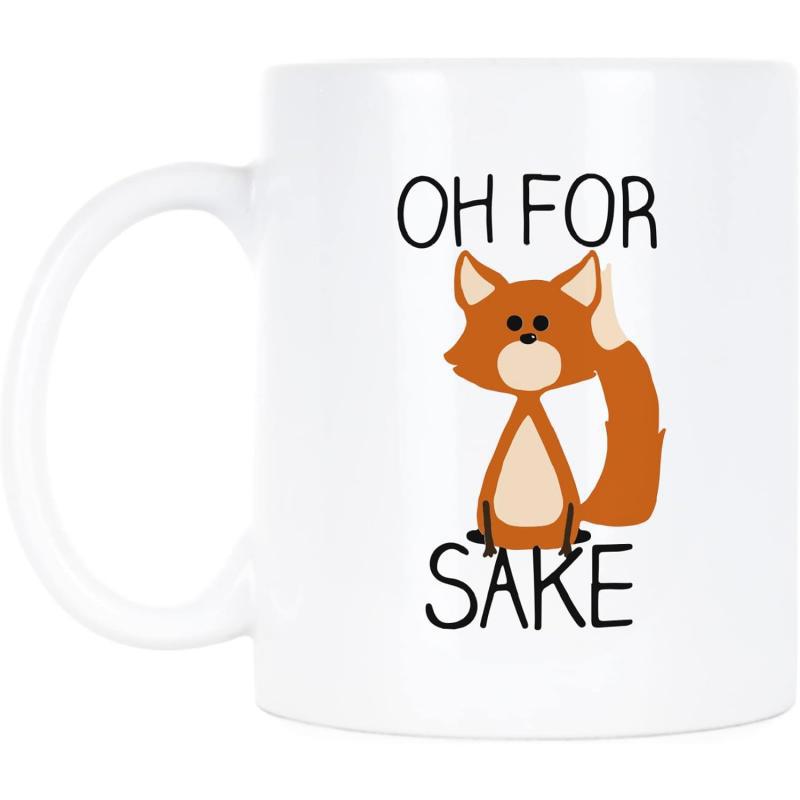 Tailorly White Ceramic 11 oz Mug - Oh For Sake Minimalist Style Orange Cartoon Animal Sitting Calmly With Large Eyes Fox
