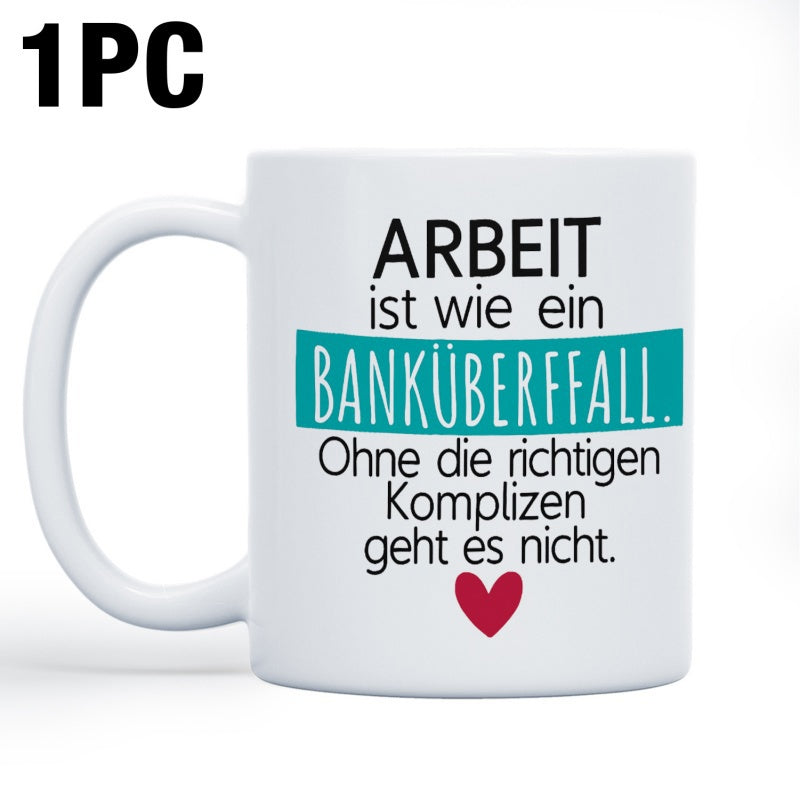 Tailorly White Ceramic 11 oz Mug - Sleek White Ceramic Vessel Featuring Decorative Typography And Tiny Red Heart Mug