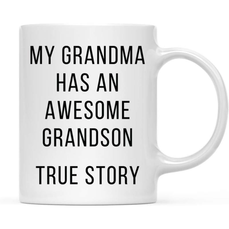 Tailorly White Ceramic 11 oz Mug - My Grandma Has An Awesome Grandson True Story Featuring Minimalist Bold Black Typography On A Glossy