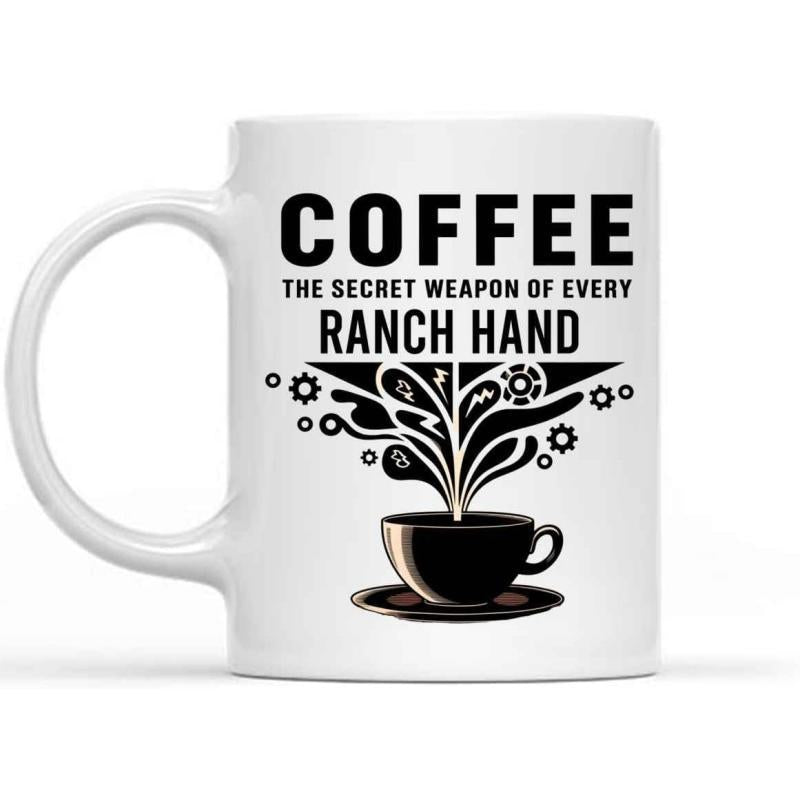 Tailorly White Ceramic 11 oz Mug - Coffee The Secret Weapon Of Every Ranch Hand Artistic Abstract Steam Burst Rising From A Minimalist