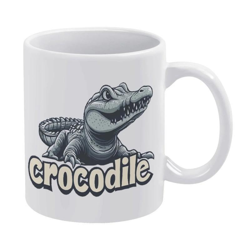 Tailorly White Ceramic 11 oz Mug - Crocodile Detailed Illustration Of A Smiling Reptile With Scaly Texture And Sharp Teeth Crocodile